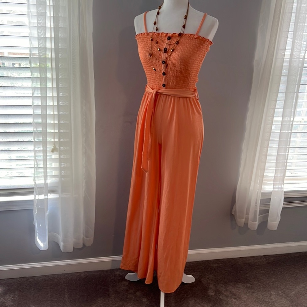 Faux Button Up Smock Detail Jumpsuit